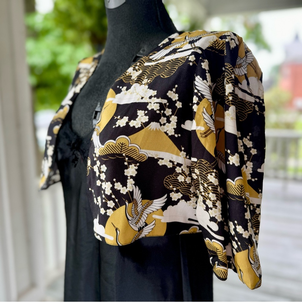 Mustard crane print vintage inspired bolero - Picture 4 of 5